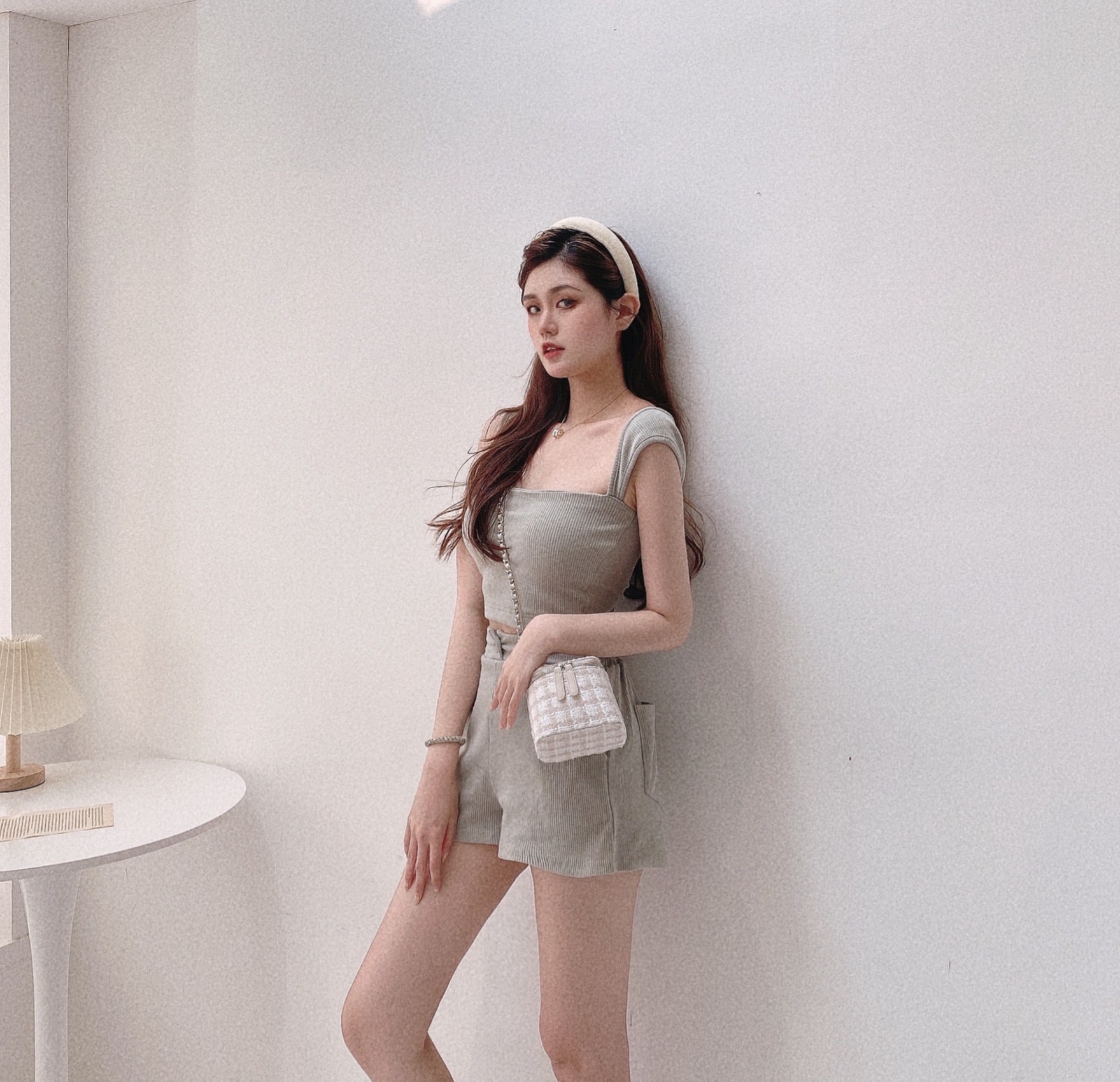 桃心半袖螺紋兩穿套裝/二色【C02281102】