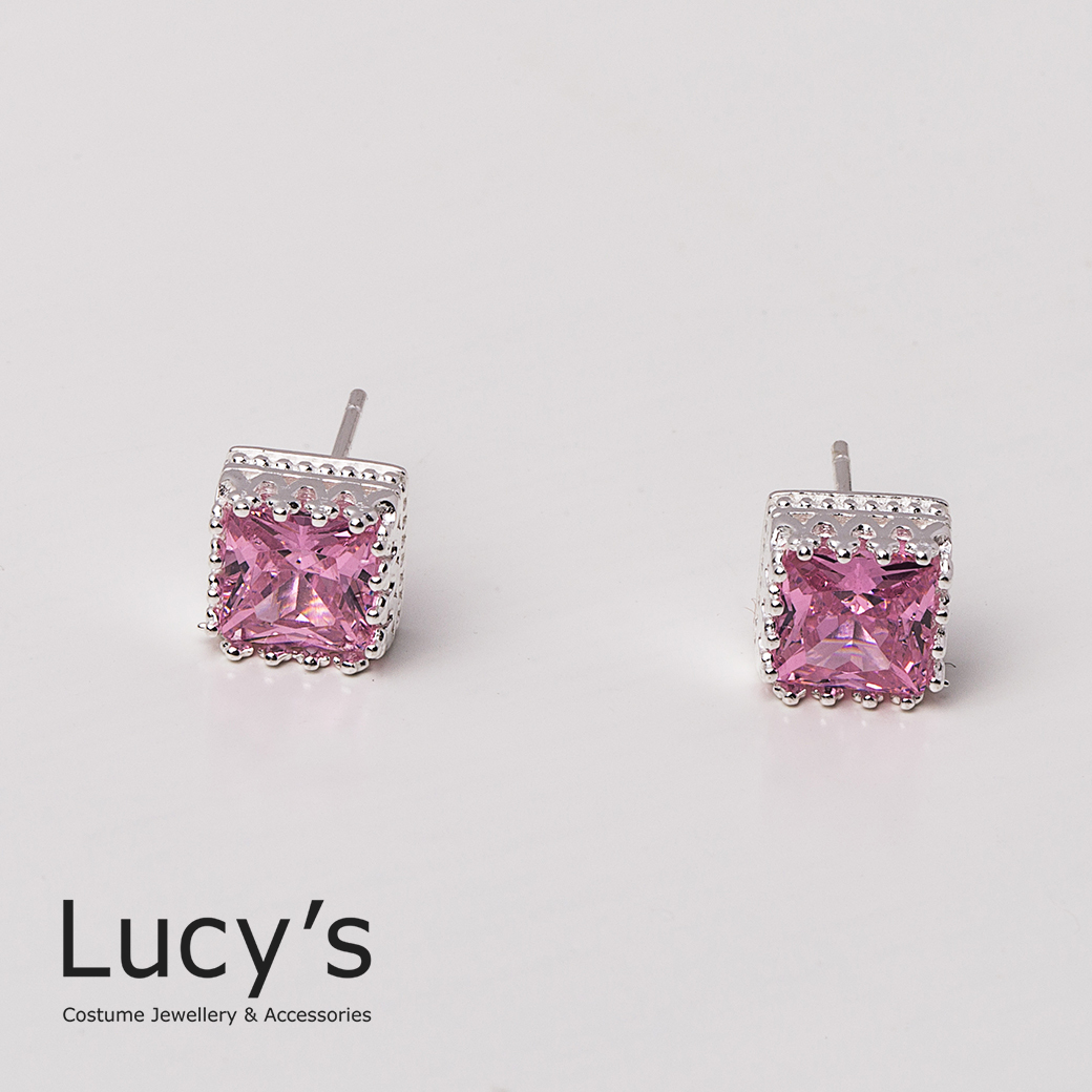 925純銀 方形鋯石 耳環 (二色) (26098/100957)