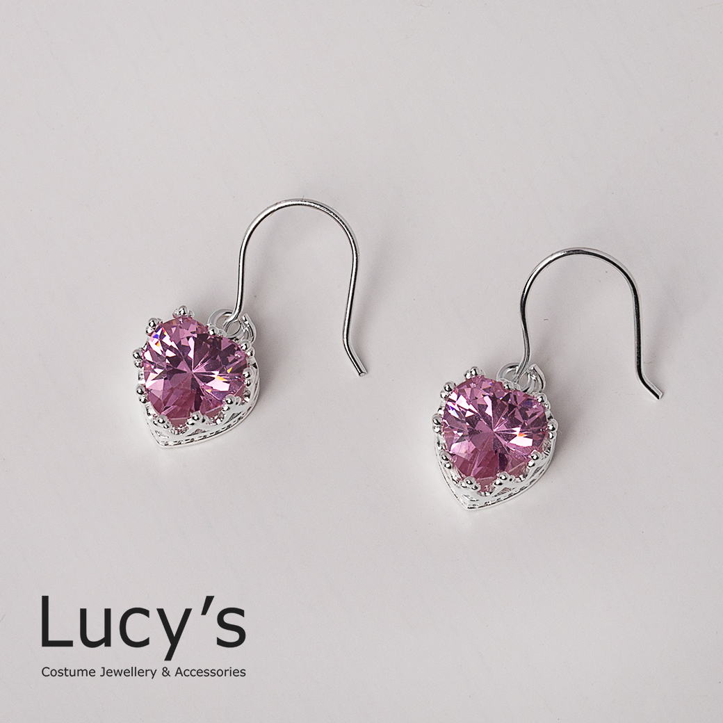 925純銀 愛心鋯石 耳勾耳環 (二色) (32266/100959)