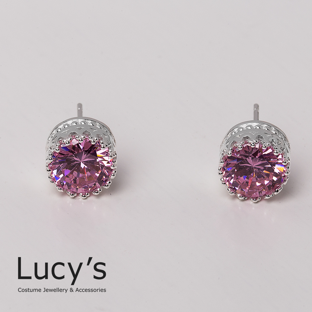 925純銀 圓形鋯石 耳環 (二色) (42089/100955)