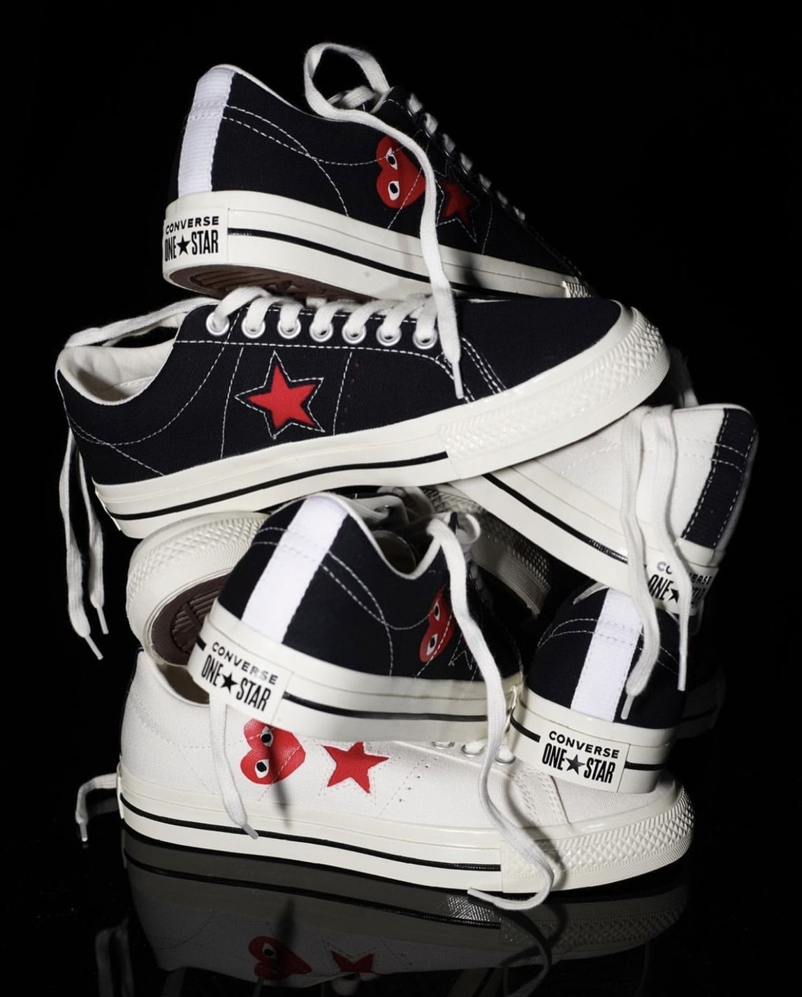 CDG x Converse One Star 黑 白 星星 紅愛心 帆布鞋 男女同款