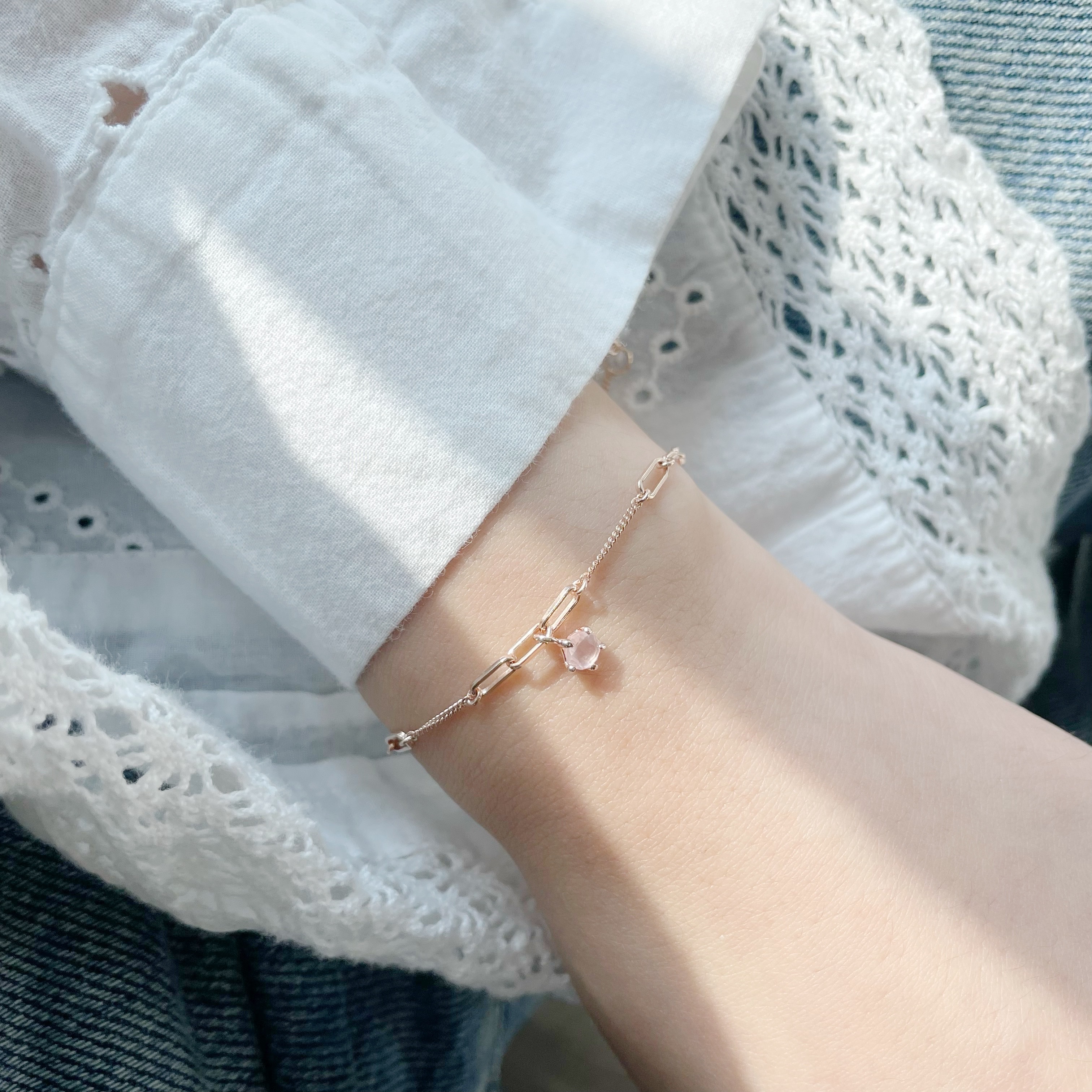 五爪棋盤切割粉晶手鍊