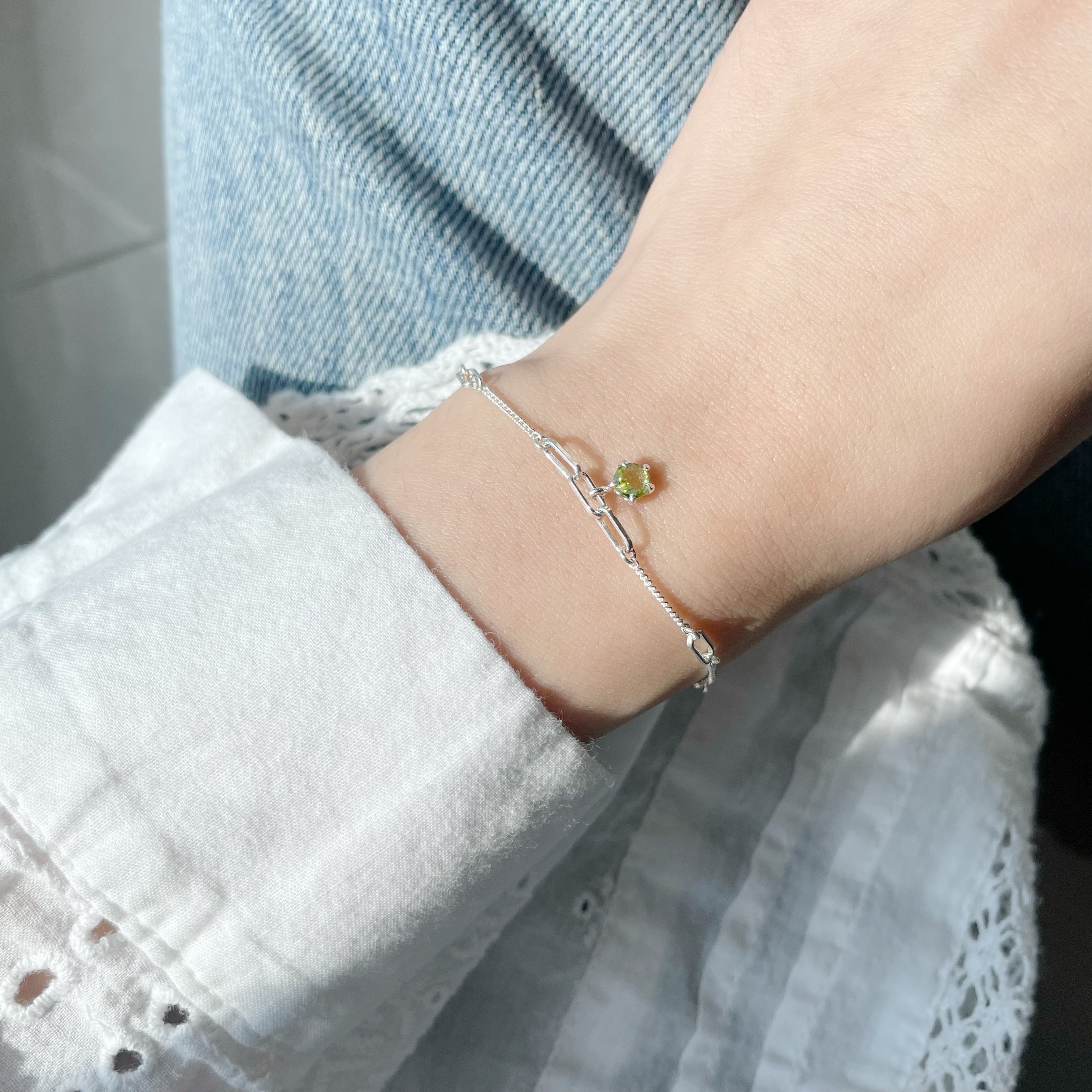 五爪棋盤切割橄欖石手鍊