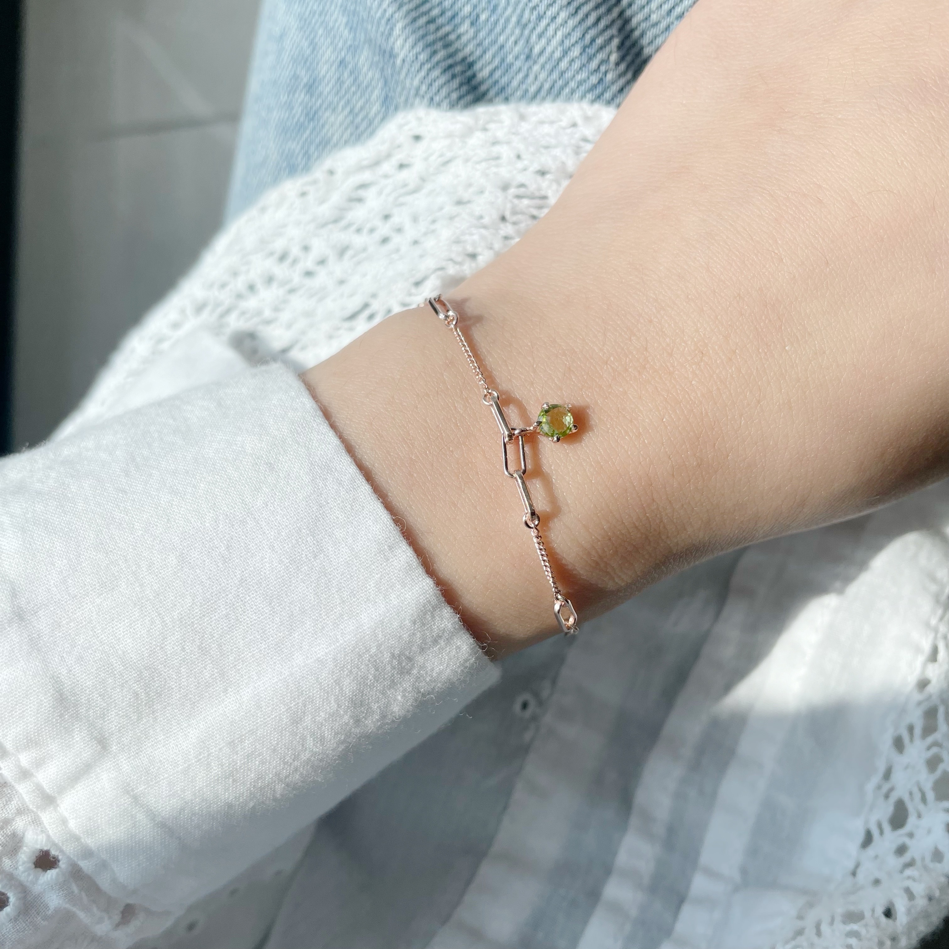 五爪棋盤切割橄欖石手鍊