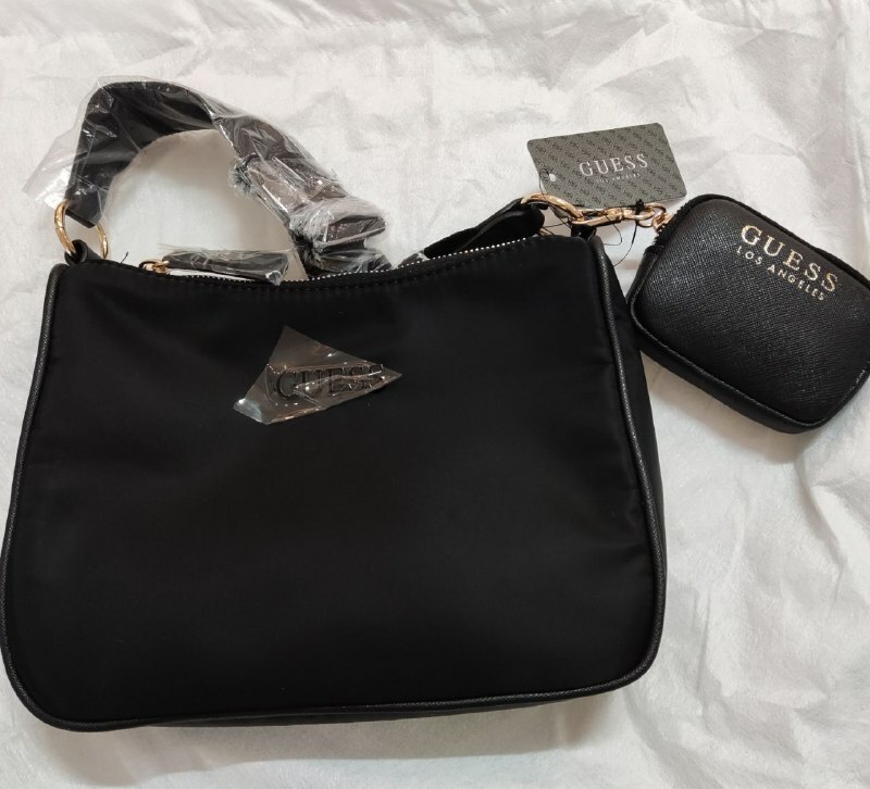 [S] GUESS NG848112 LOS ANGELES WOMEN PIPPEN LOGO HANDBAG WITH POUCH ,BLACK , 190231579489 (SGU106)