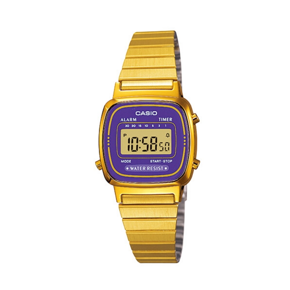 Casio LA670WGA-6 女裝細錶面 紫金色復古跳字錶