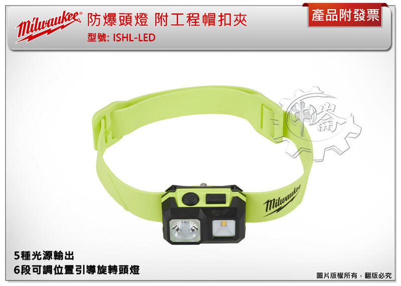 ＊中崙五金【附發票】美沃奇 防爆頭燈 隨身工作頭燈 ISHL-LED 附工程帽扣夾 工作燈 照明燈
