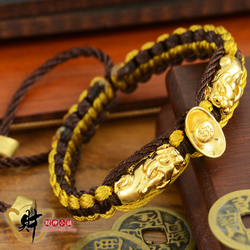 【財神小舖】雙搶貔貅發財手鍊(大)金黃 (含開光)