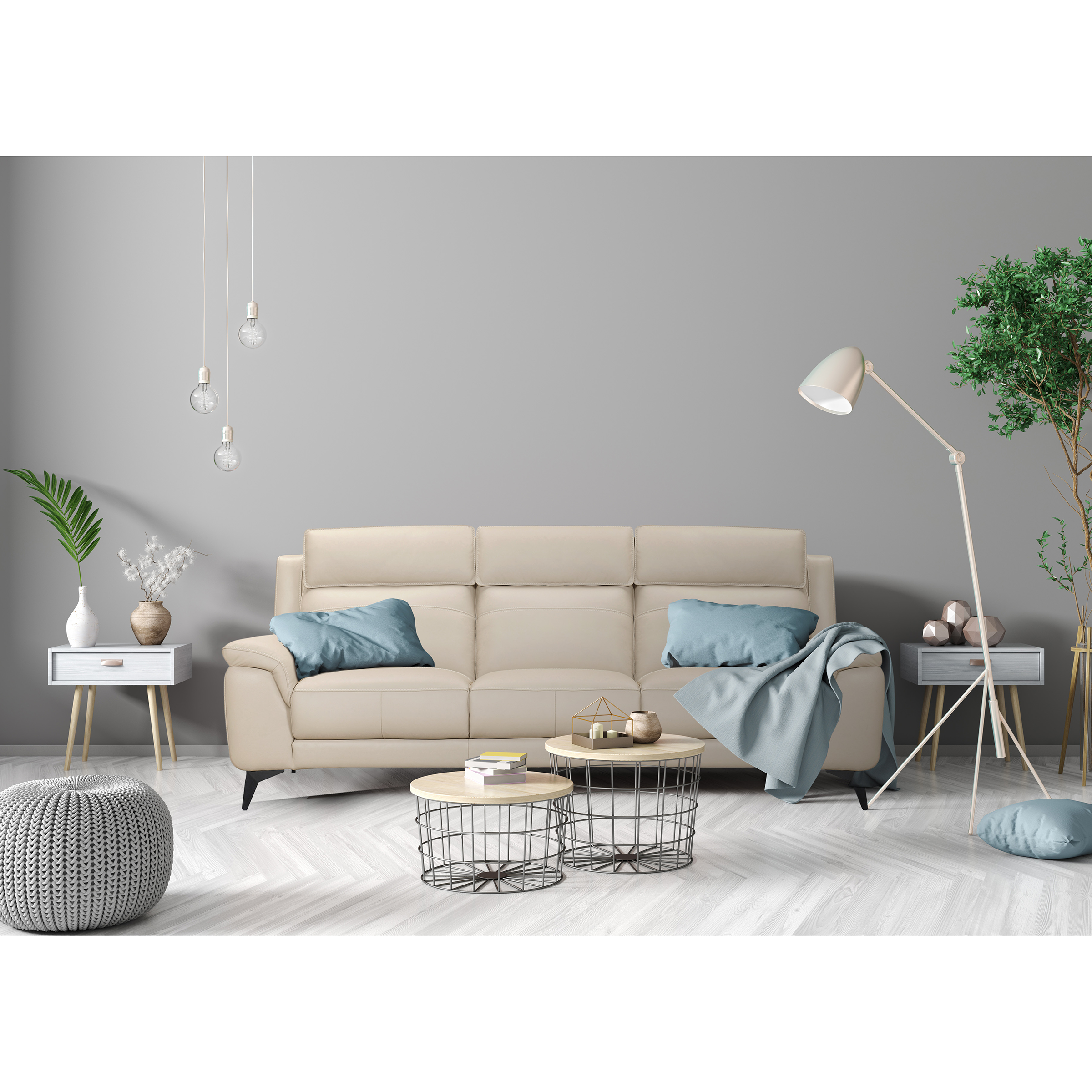 Larsson 全牛皮沙發-灰米色〔SFV3237〕【真皮沙發/牛皮沙發】