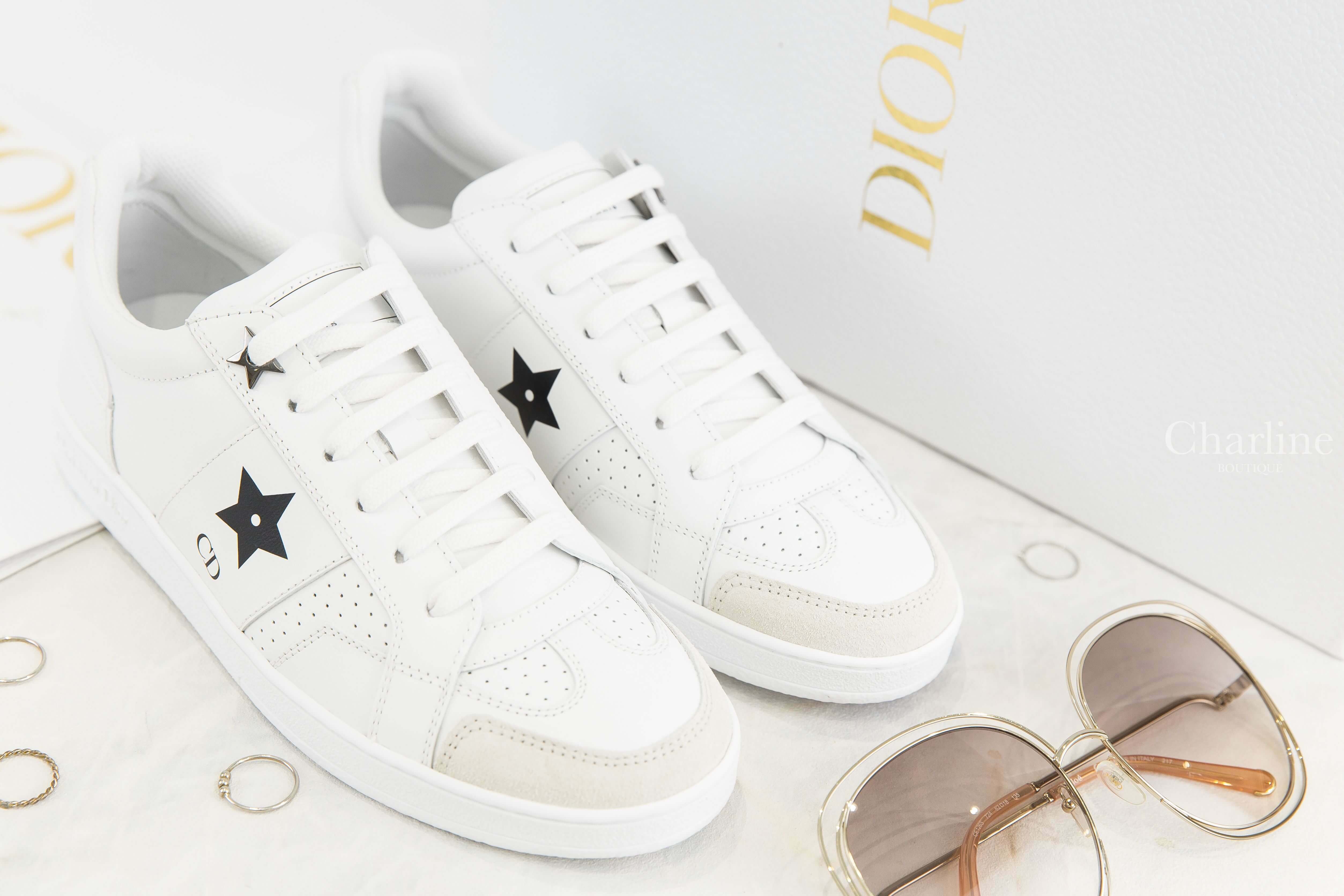 Dior Dior Star Sneaker 白色黑字側邊黑星星小牛皮拼麂皮運動鞋