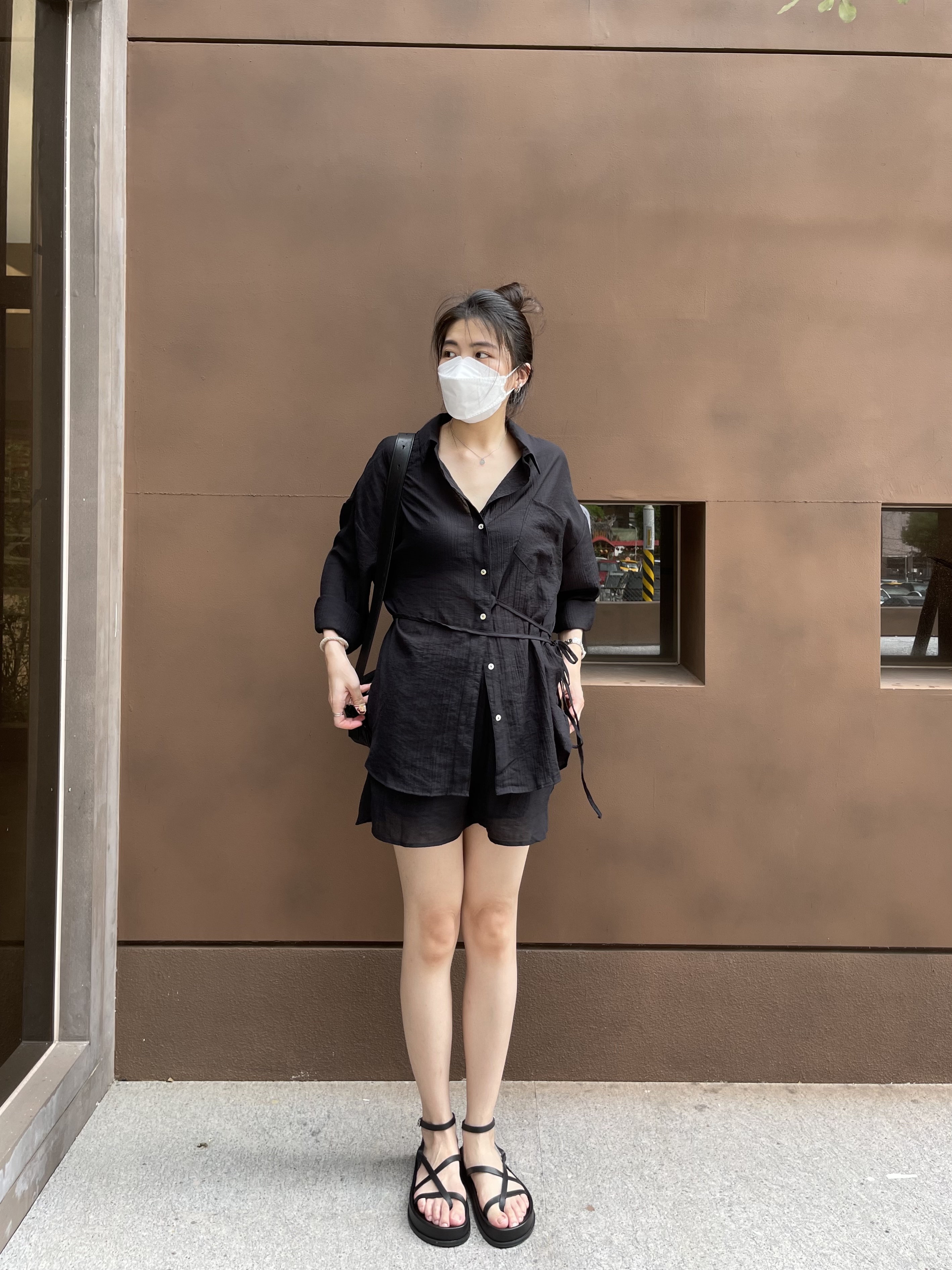 綁帶襯衫短褲套裝