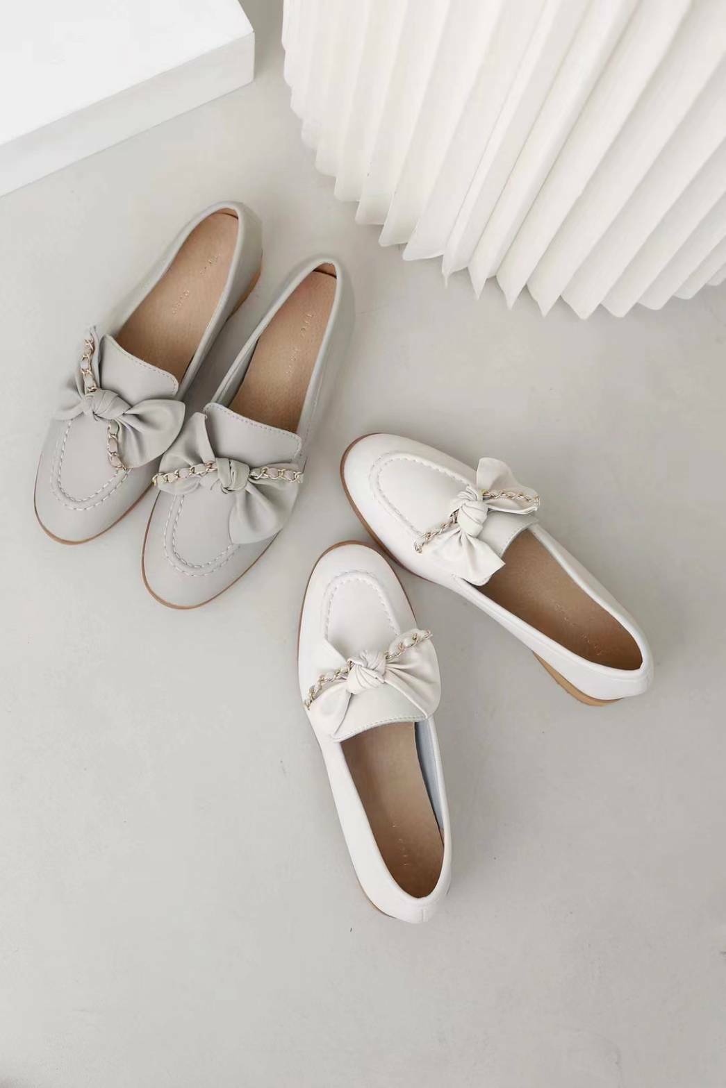 韓版蝴蝶結鏈條低跟單鞋