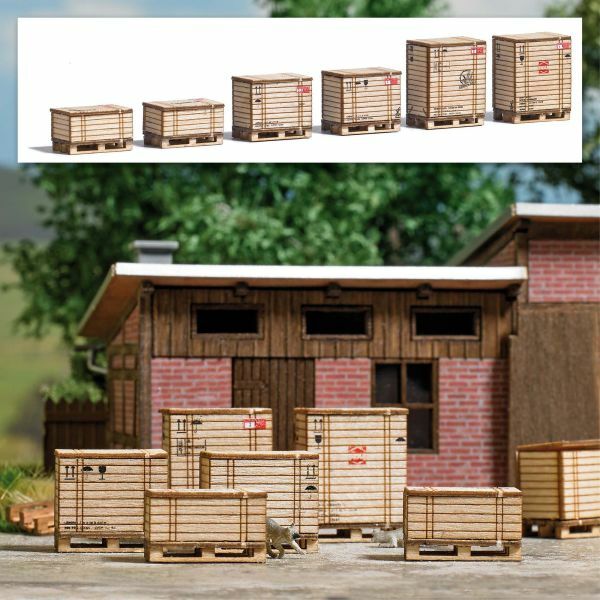 Busch 1811 HO規 Pallets & Crates 6組木棧板和木箱 套件