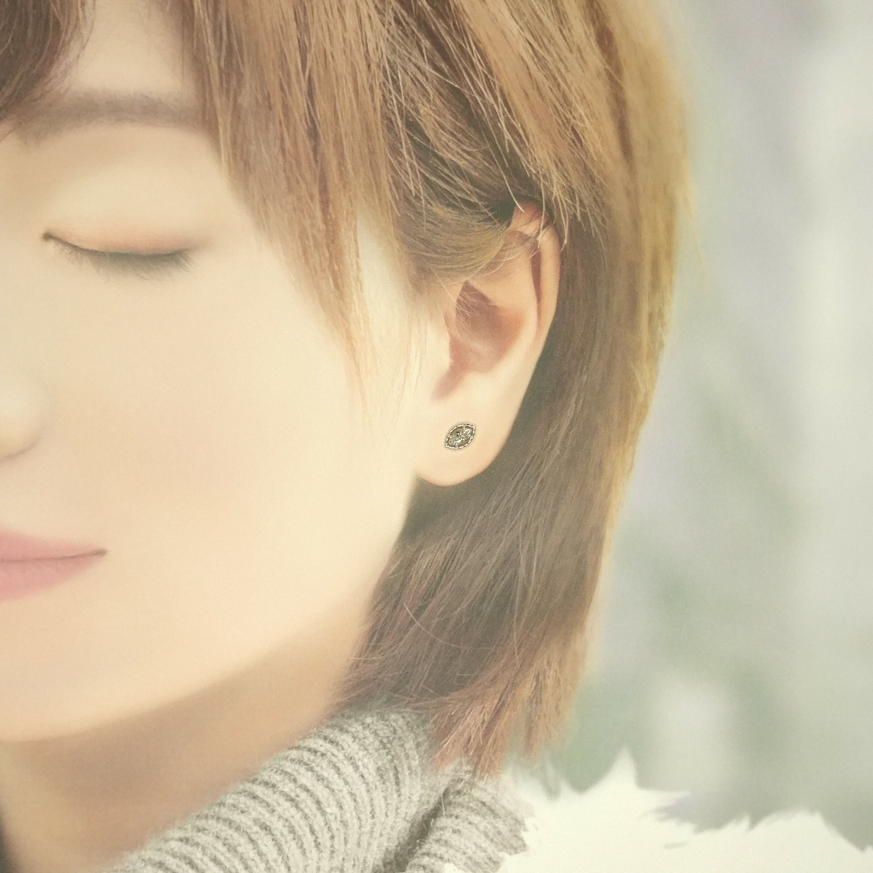 全新18K白金【主石39份欖尖形鑽石】耳環