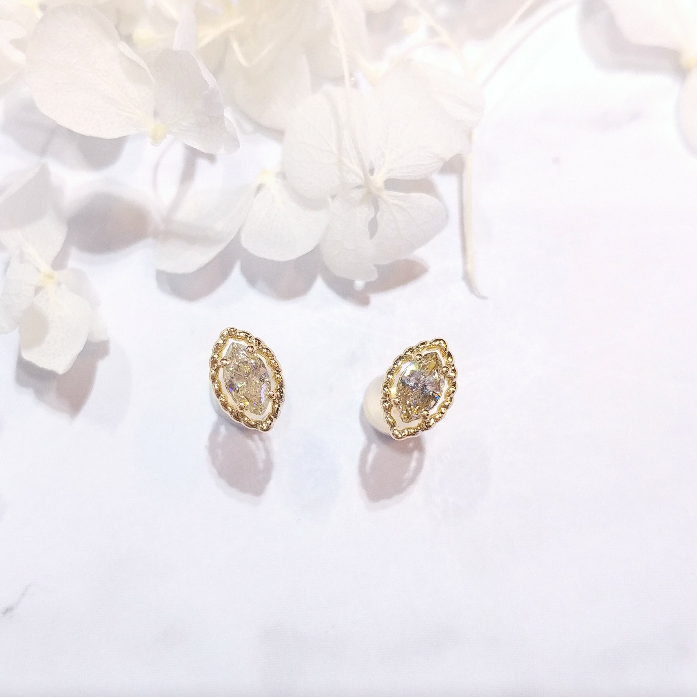 全新18K黃金【主石43份欖尖形彩黃鑽石】耳環