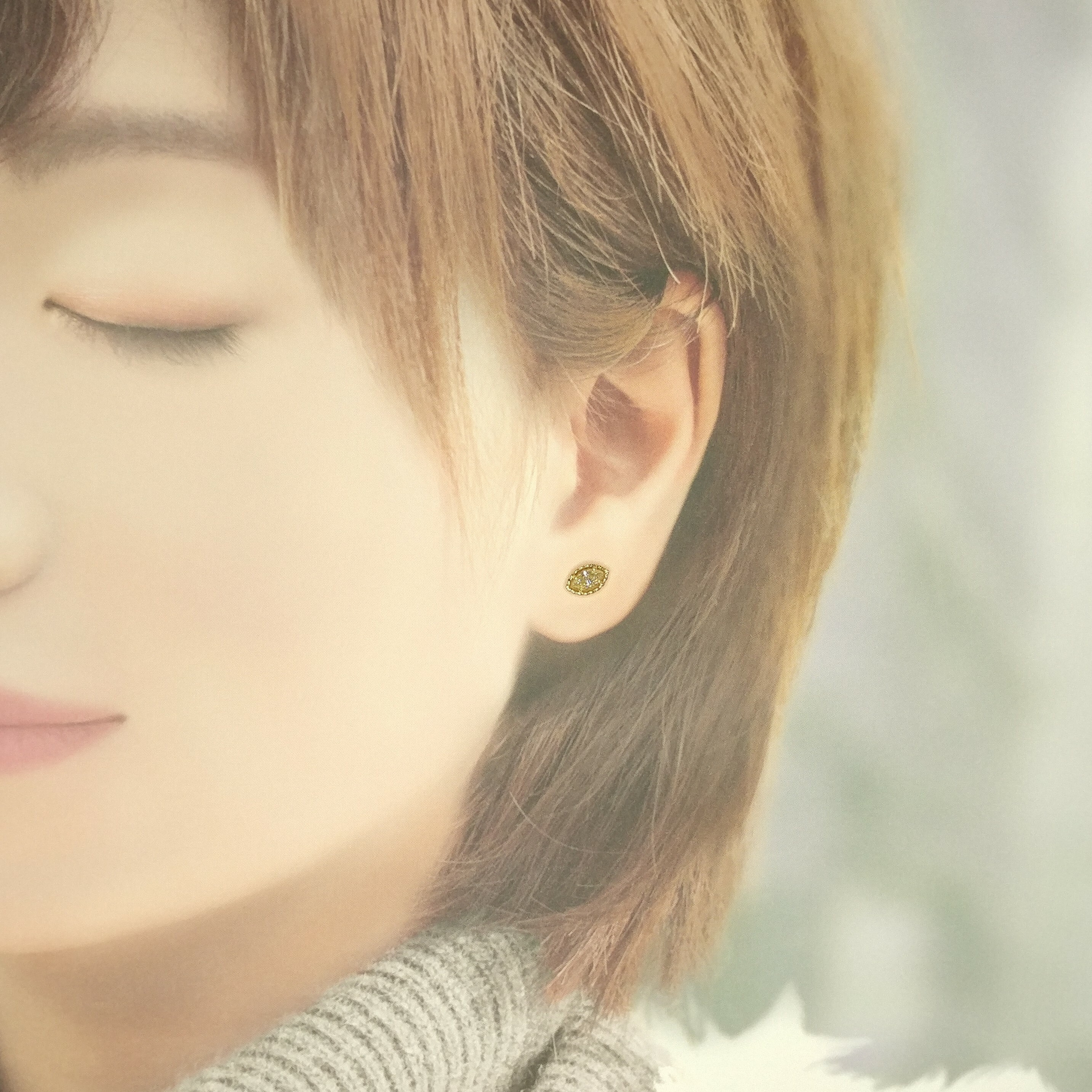 全新18K黃金【主石43份欖尖形彩黃鑽石】耳環