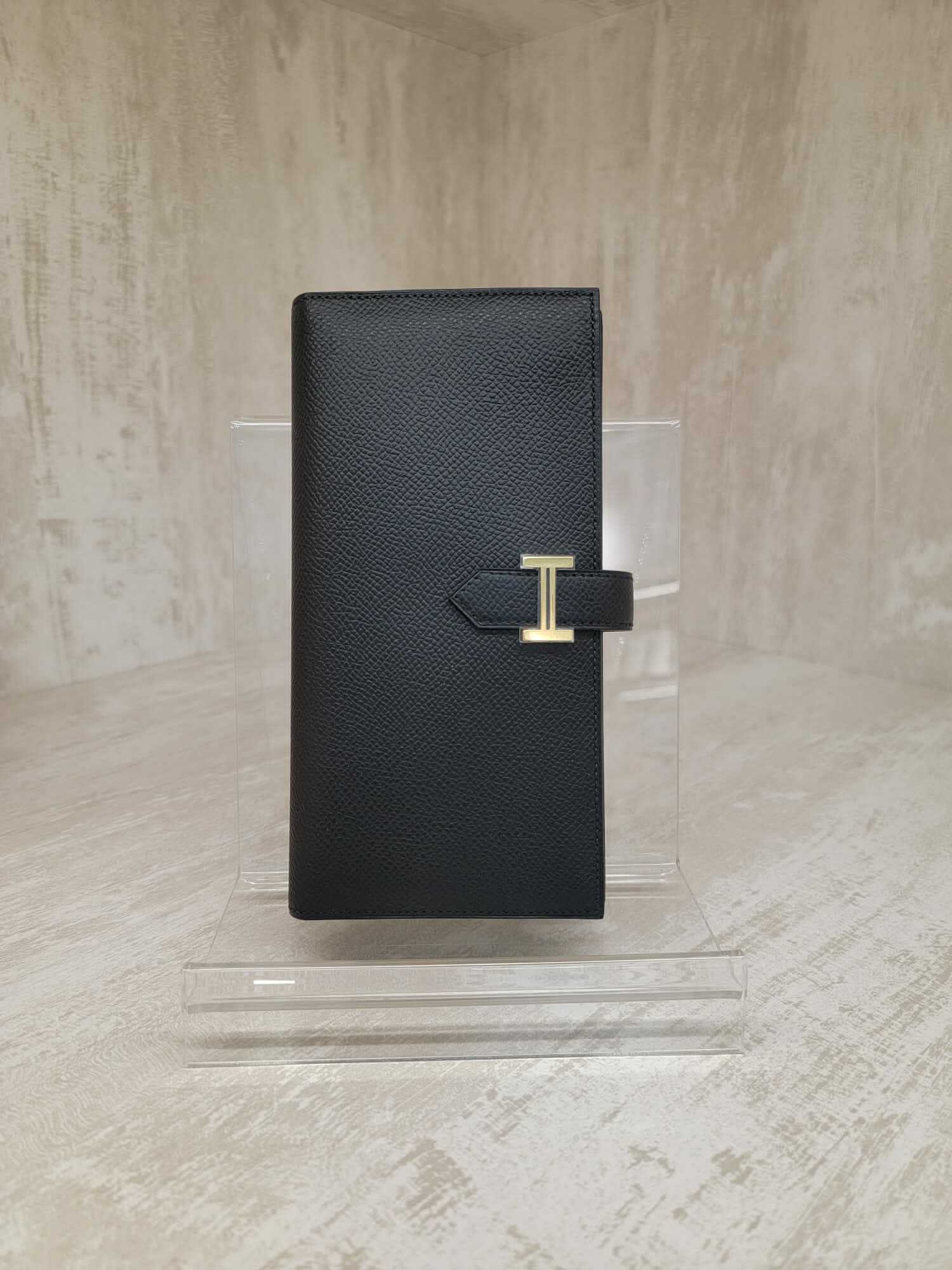 HERMES BEARN WALLET NOIR CC EPSOM  長銀包 黑色 金扣