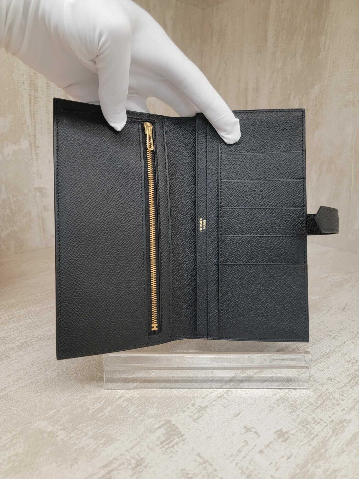 HERMES BEARN WALLET NOIR CC EPSOM  長銀包 黑色 金扣