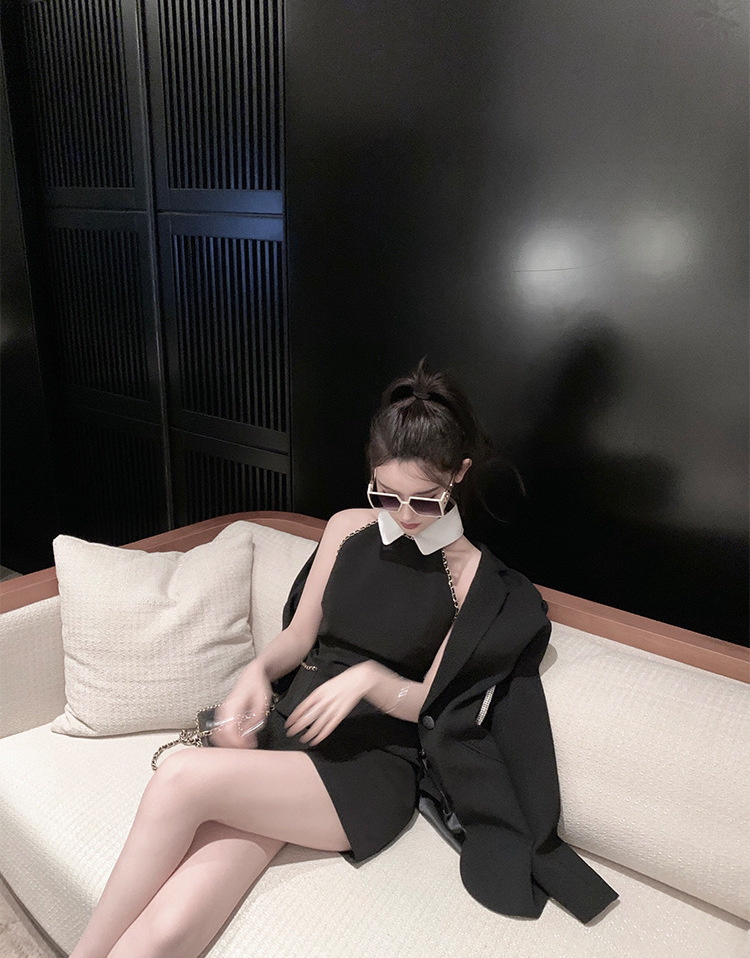 2穿小香鏈條露背洋裝(領子可拆)