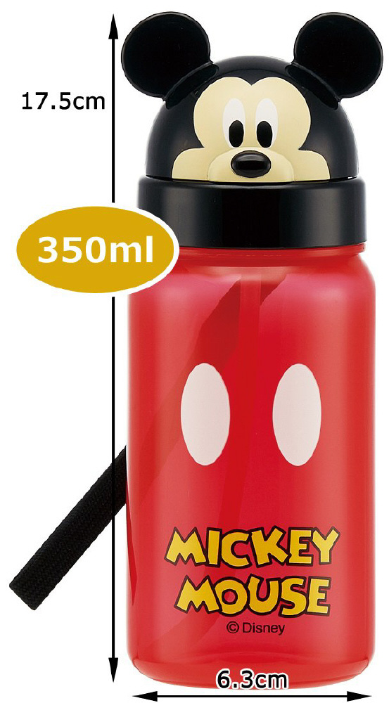 迪士尼 米奇 造型吸管水壺350ml.附掛繩