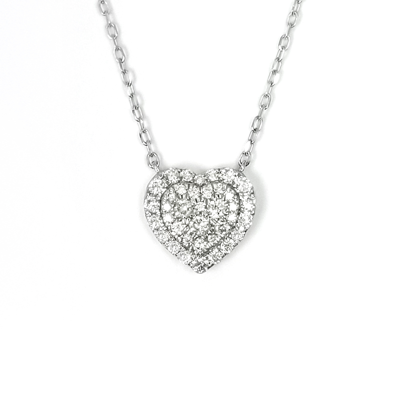 18K白金天然鑽石心形頸鏈