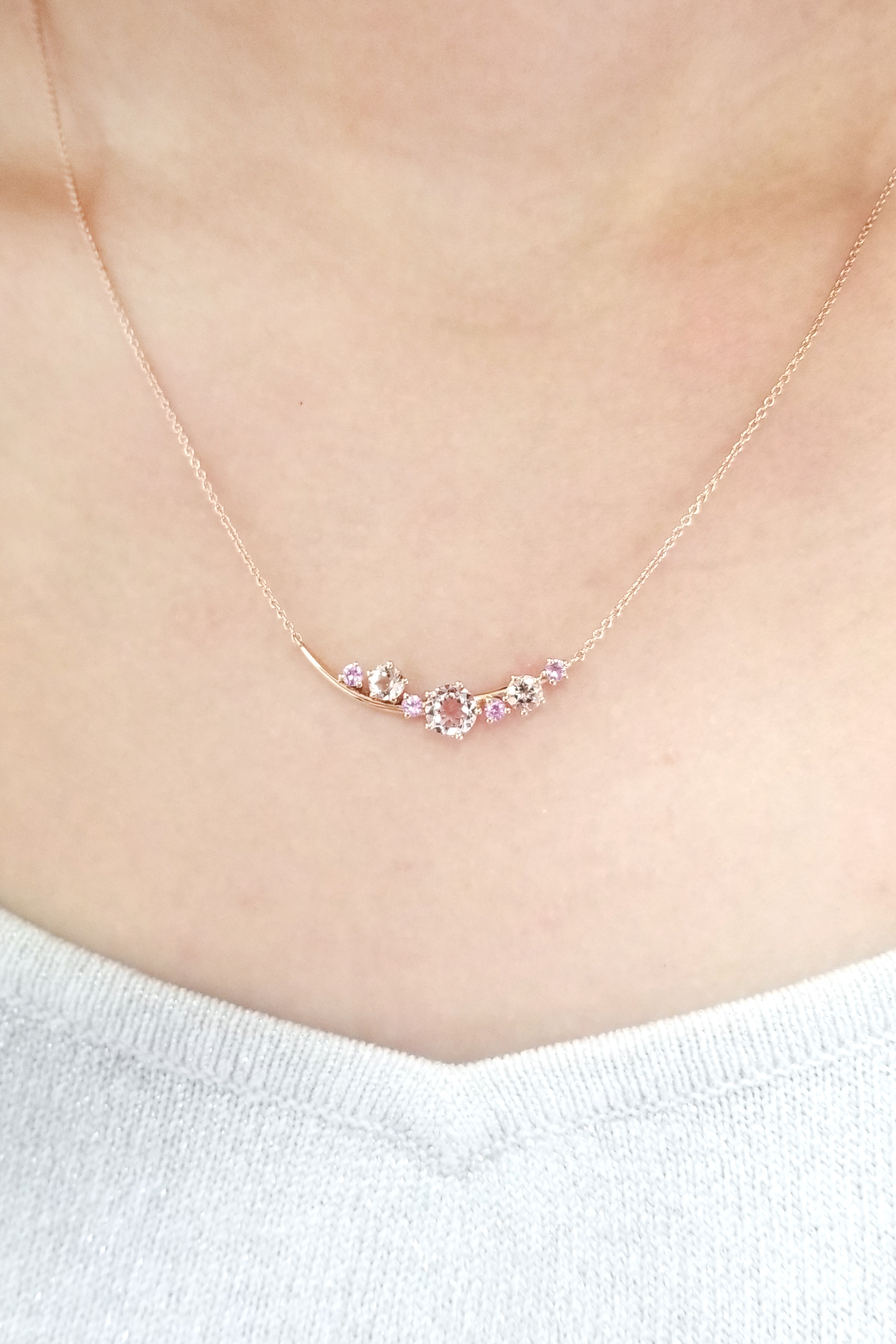 18K玫瑰金粉紅色藍寶石及摩根石頸鏈 (NE10CM0328)