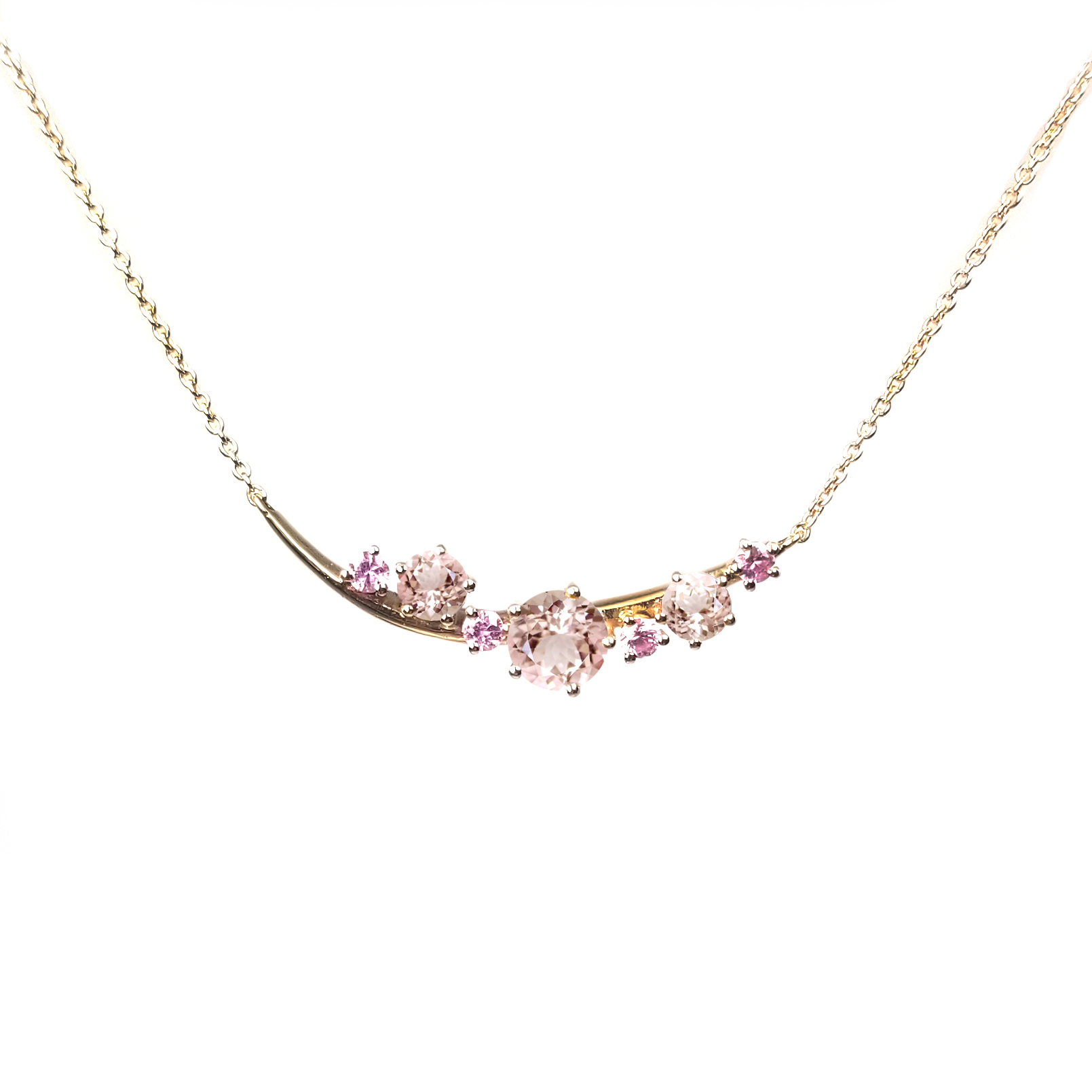 18K玫瑰金粉紅色藍寶石及摩根石頸鏈 (NE10CM0328)