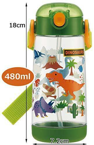 Skater PET吸管水壺(480ml)恐龍 塑膠水瓶 兒童水壺 480ml (綠 火山)