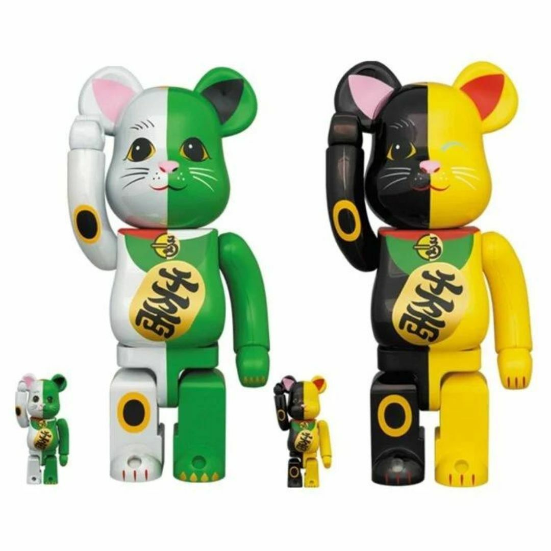 BE@RBRICK 招き猫 100% 400% 白×緑 金×黒 セット - フィギュア