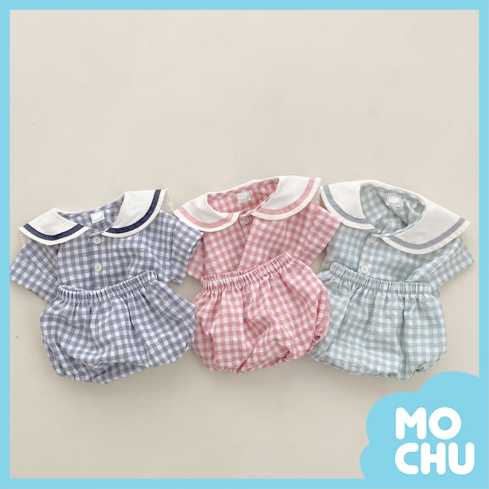 格子學院風短袖套裝(三色)