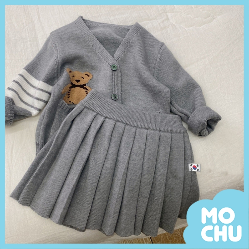 小熊學院風毛衣開衫裙套裝
