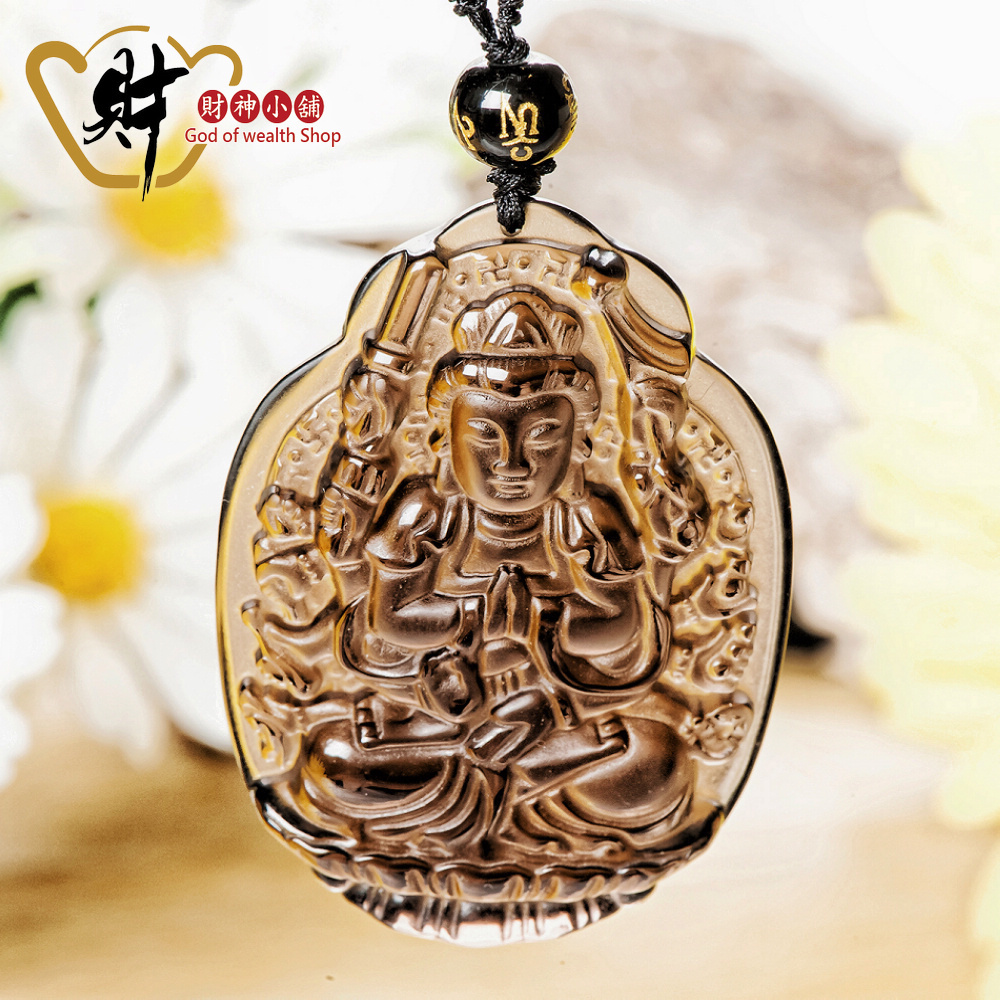 【財神小舖】生肖鼠(千手觀音)本命佛-頂級冰晶黑曜石項鍊(冰晶) (含開光) (廠商直出、不參加免運及滿額贈優惠)