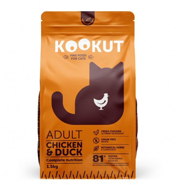 Kookut天然無穀物成貓糧 - 雞肉鴨肉 (1.5kg)