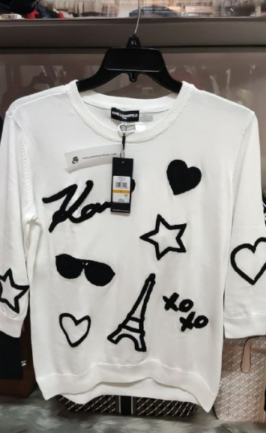 [S] KARL LAGERFELD LAGERFELD PATCHES SWEATER,WHITE, L2ASS759-WHT (SKL256)