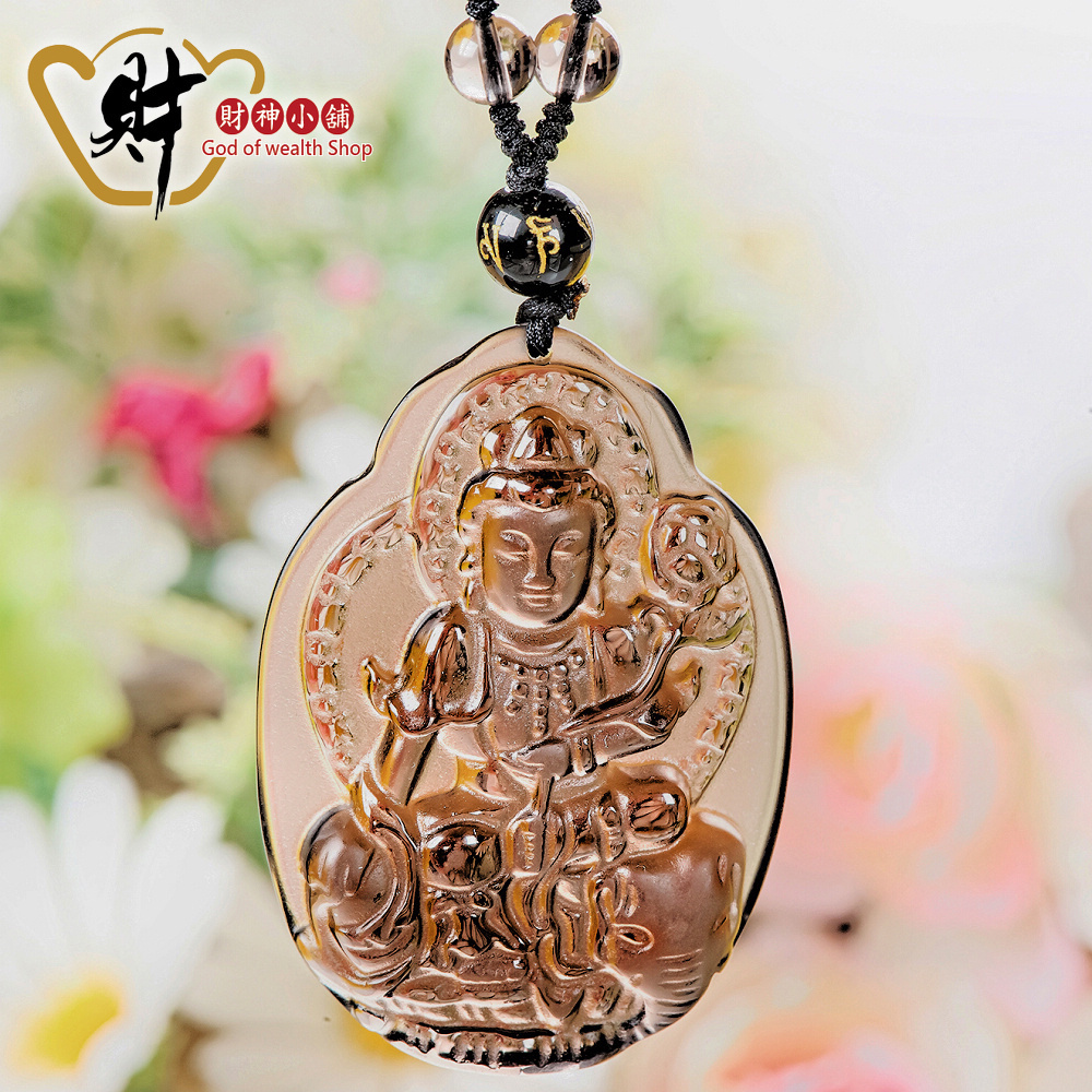 【財神小舖】生肖龍、蛇(普賢菩薩)本命佛-頂級冰晶黑曜石項鍊(冰晶) (含開光)  (廠商直出、不參加免運及滿額贈優惠)