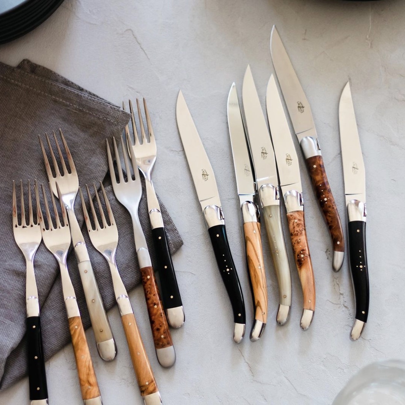 FORGE DE LAGUIOLE | 黑牛角握柄2件餐具禮盒組 (亮面)