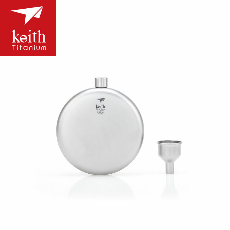 Keith 鎧斯 純鈦扁圓形酒壺(附小漏斗) 150ml 水瓶/鈦杯/登山露營 52KEITI9302