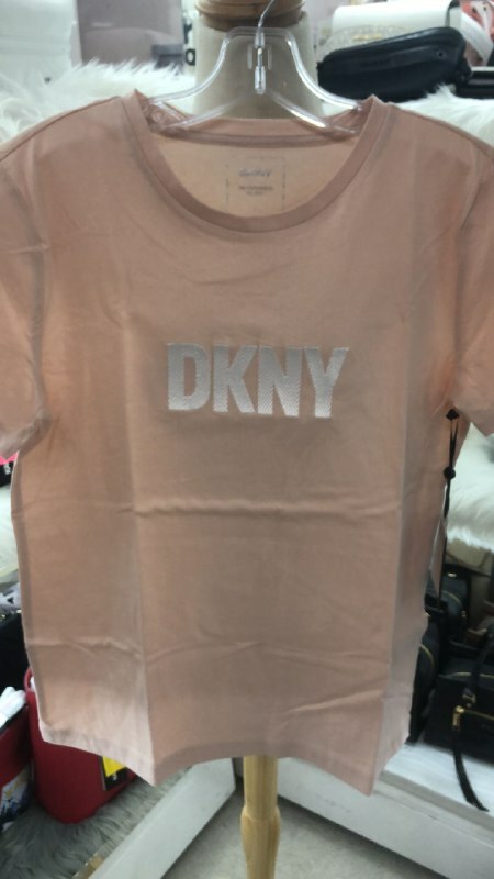 [S] DKNY LOGO PRINT PINK TEE SHIRT,BLUSH/WHT, W3276CNA-BLUSH/WHT (SD164)