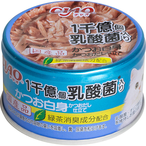[$216限時優惠]日本CIAO 貓罐 - 1千億個 乳酸菌 鰹魚白魚 85G , A-135 (原箱24罐)