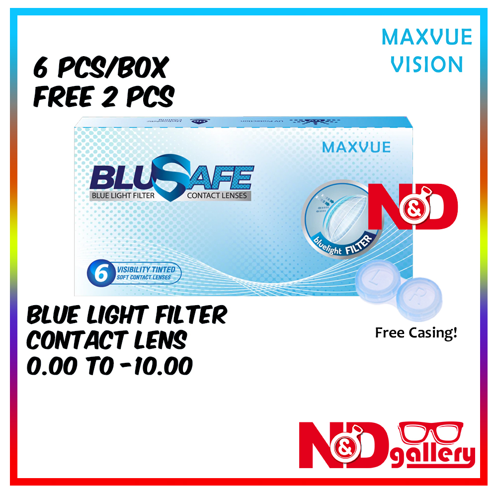 BluSafe Maxvue Blue Light Filter contact lens 6 pcs/Box Free 2 pcs 00 to -10.00 DS
