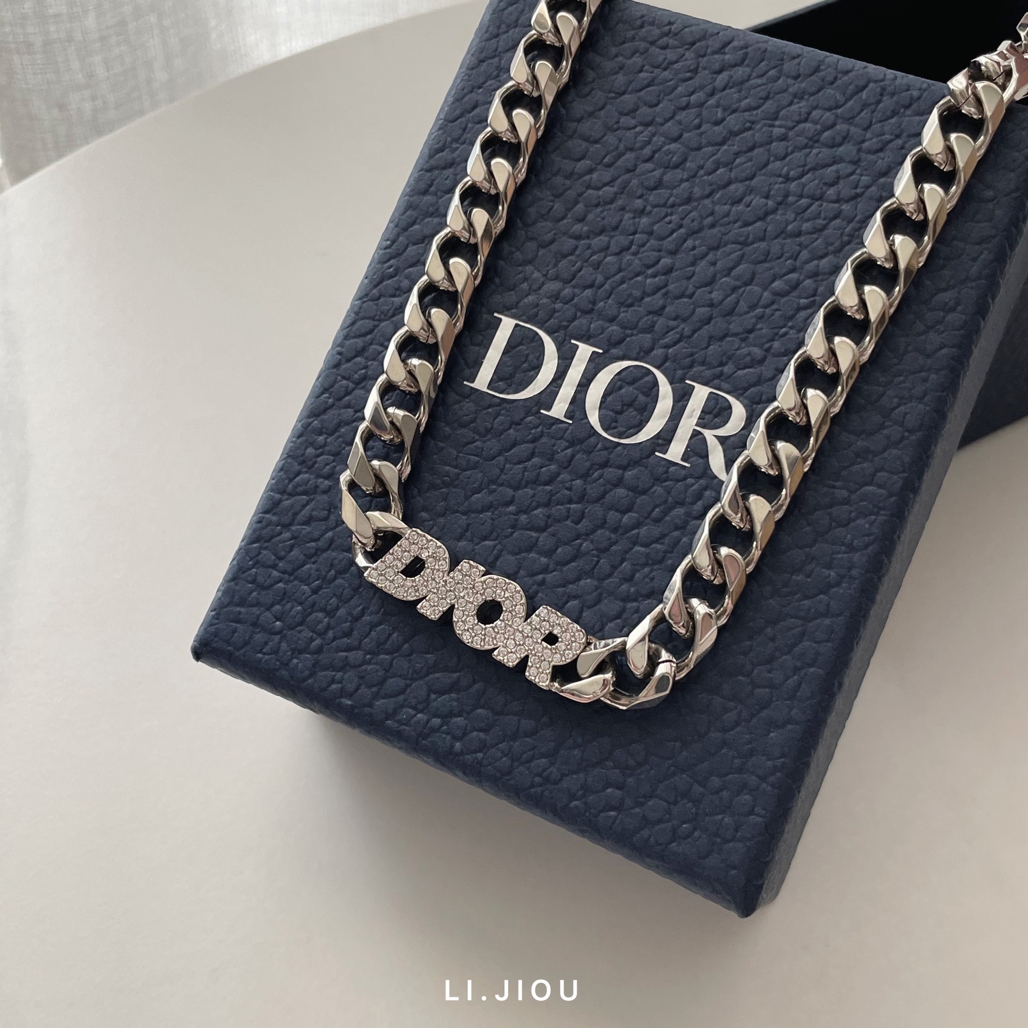 Dior 銀色黃銅配色水晶頸鍊
