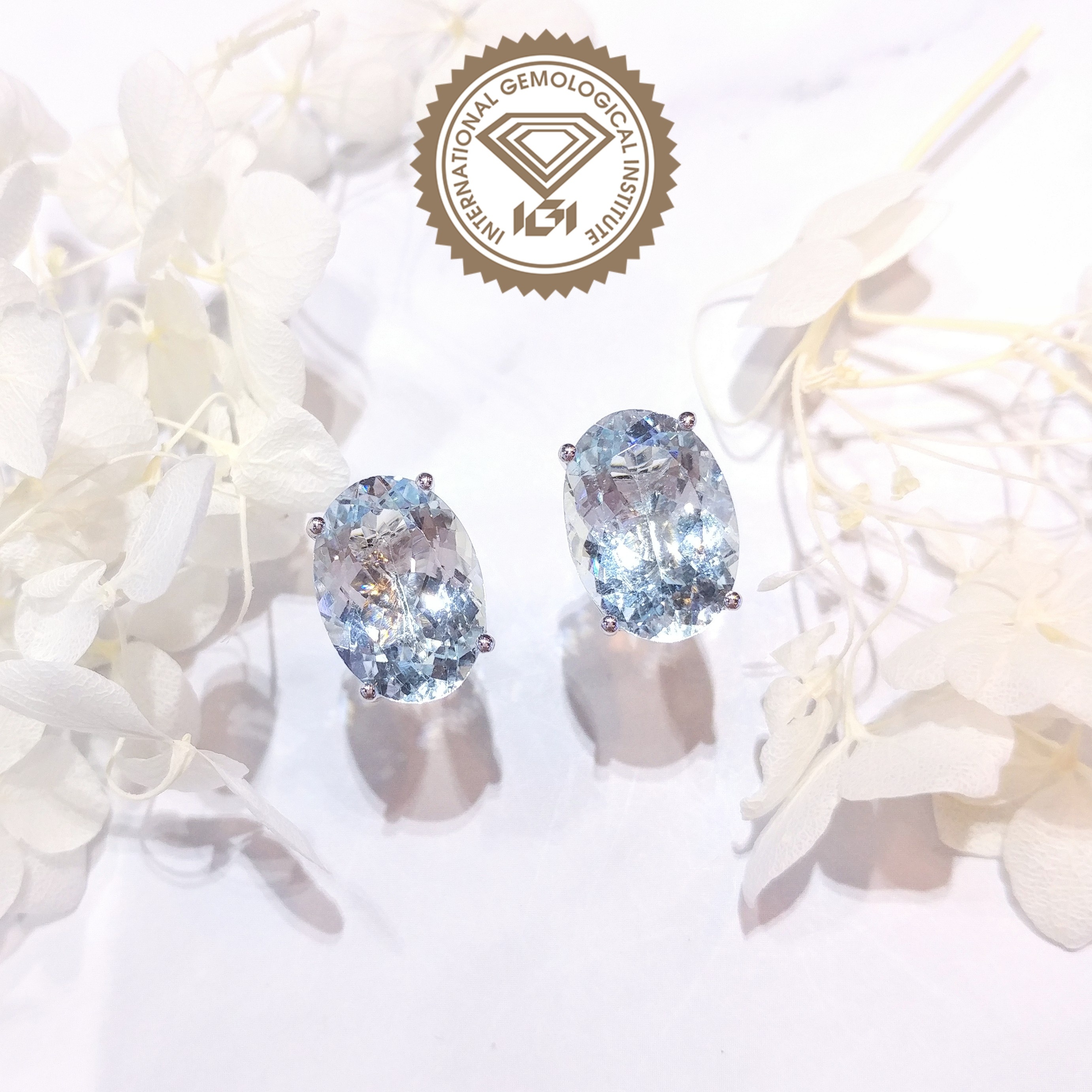 18K White Gold 10.19ct Aquamarine Earrings