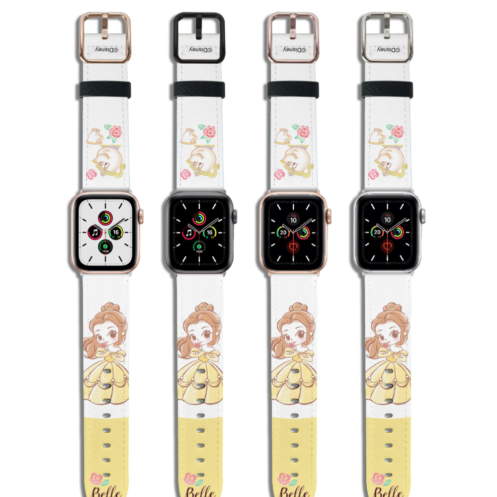 迪士尼 Disney-Apple Watch錶帶-皮革系列-Q版貝兒 Belle