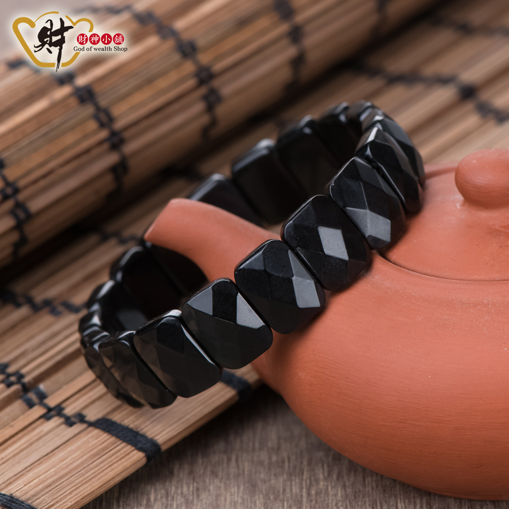 【財神小舖】手工切角-天然黑曜石手排 (含開光) (廠商直出、不參加免運及滿額贈優惠)