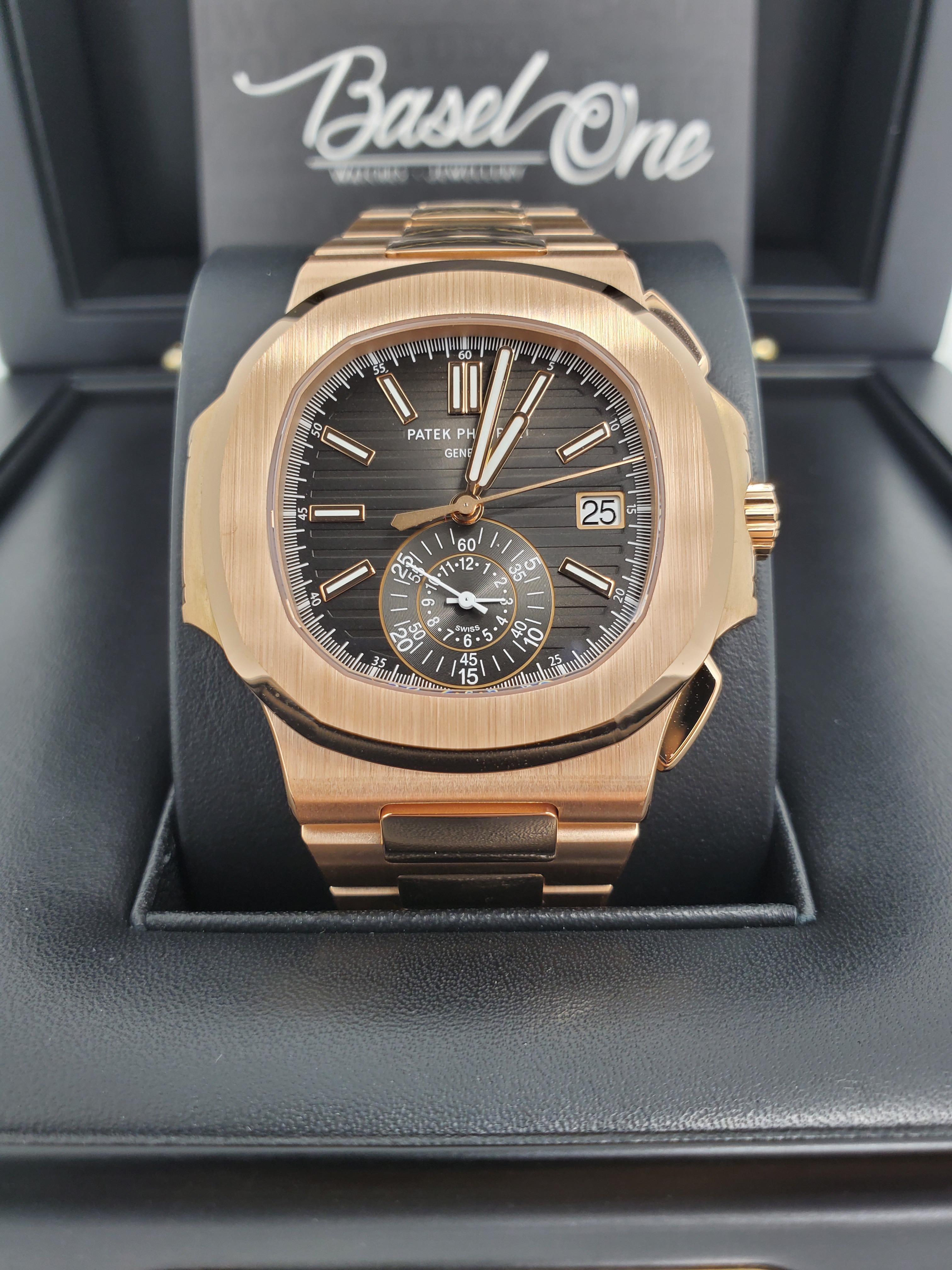 Discontinued BRAND NEW 5980/1R-001 5980 PATEK PHILIPPE NAUTILUS BLACK DIAL ROSE GOLD FLYBACK CHRONOGRAPH DATE 40MM