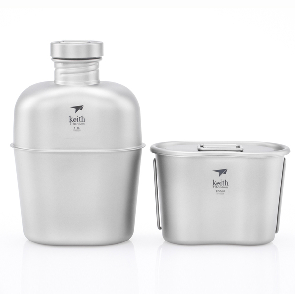 Keith 鎧斯 純鈦輕量環保軍用水壺(附飯盒壺套) 1100ml 野餐/戶外/露營/休閒 52KEITI3060