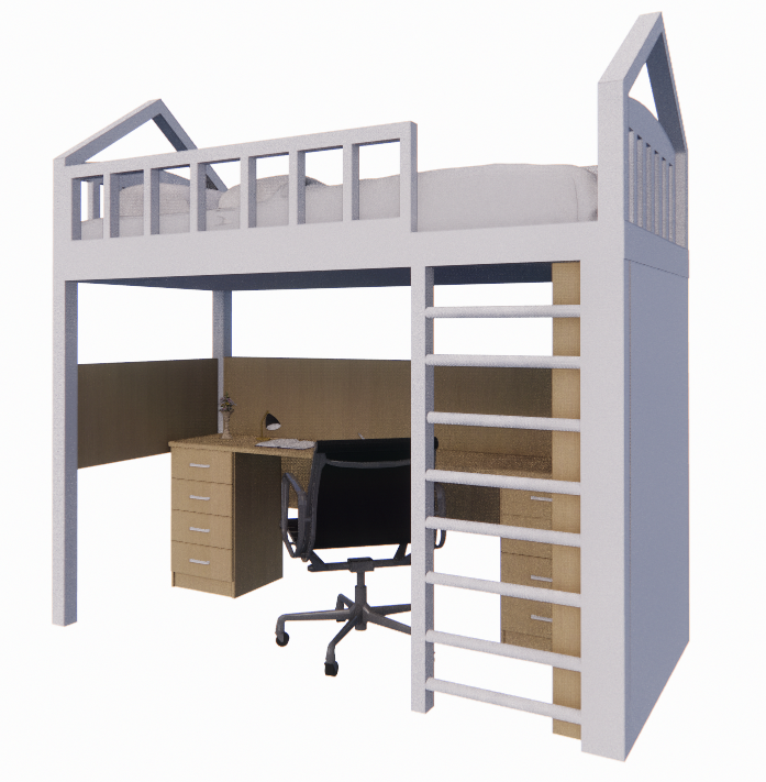 Children's Bunk Bed, Study Table & Top Bunk