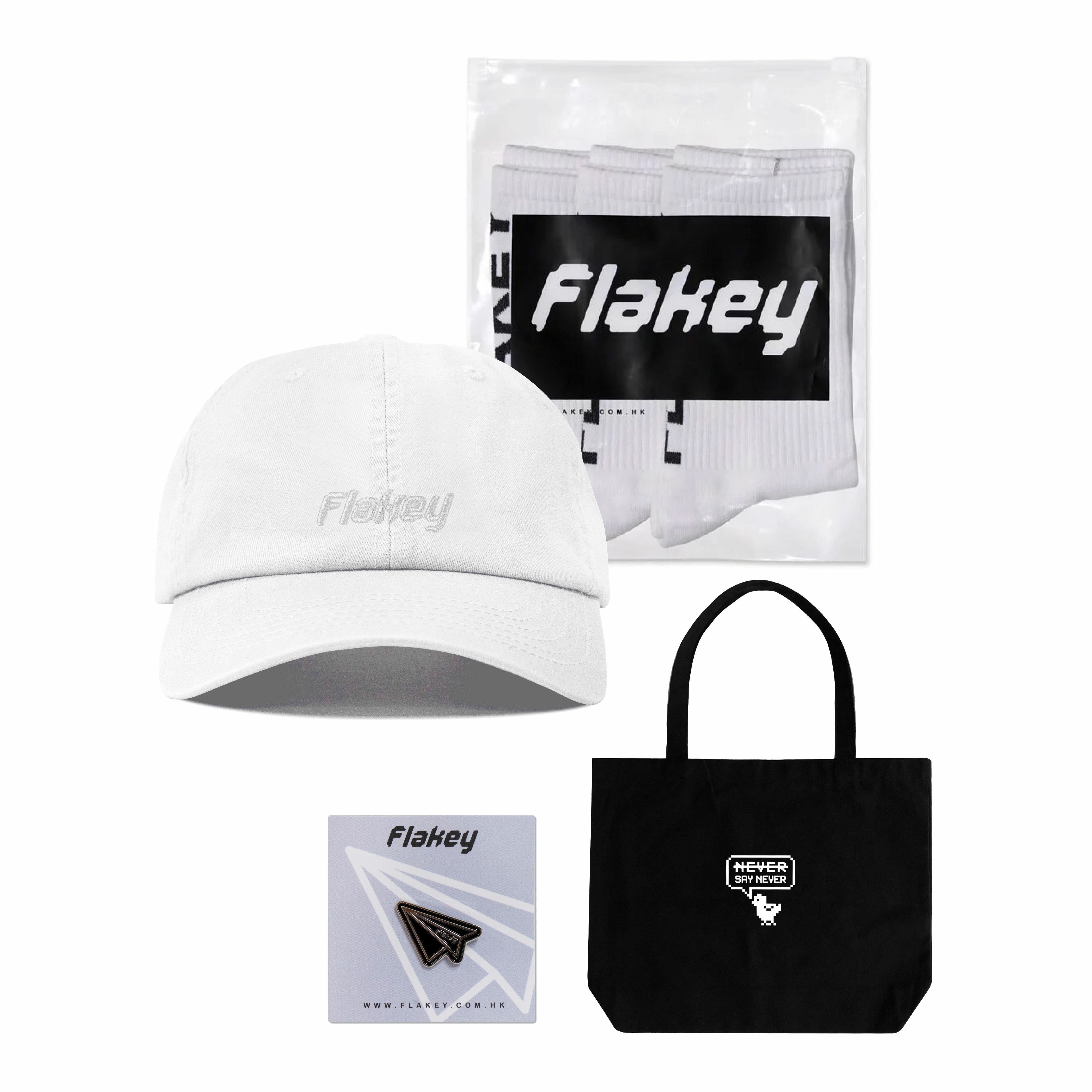 FLAKEY 白棒球帽 x 襪套裝