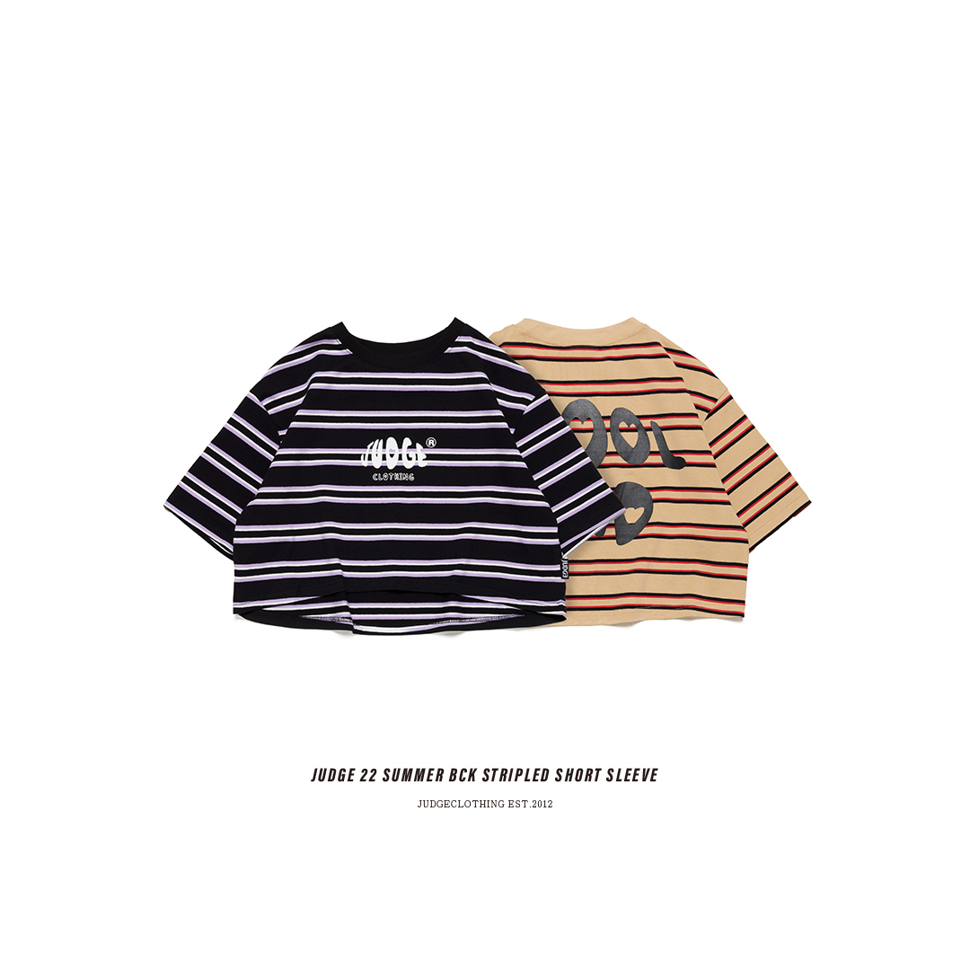 JUDGE 22 SUMMER BCK STRIPLED CROP TOP [ 黑紫 /卡其紅 ]