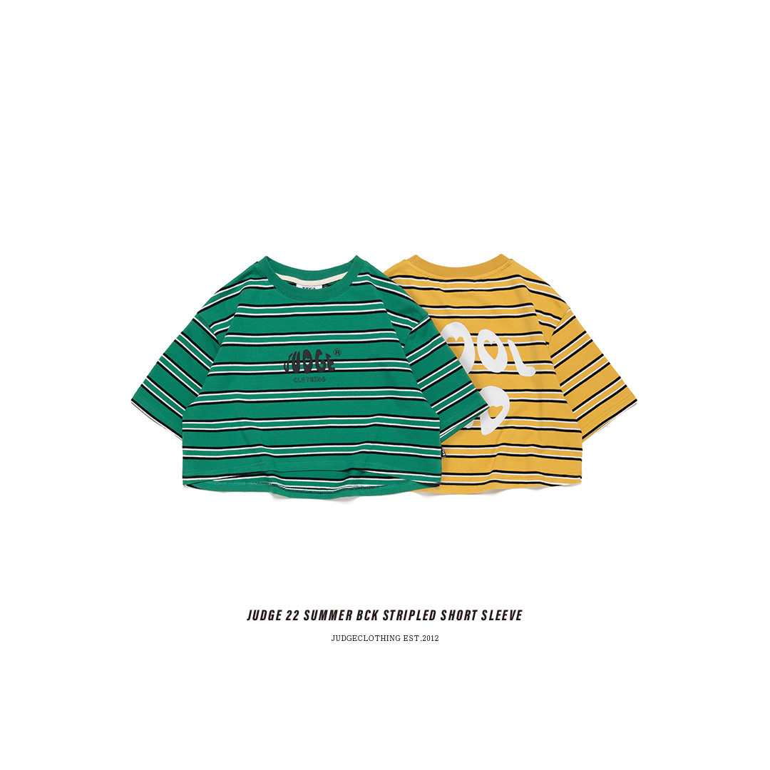 JUDGE 22 SUMMER BCK STRIPLED CROP TOP [ 綠色 /黃色]